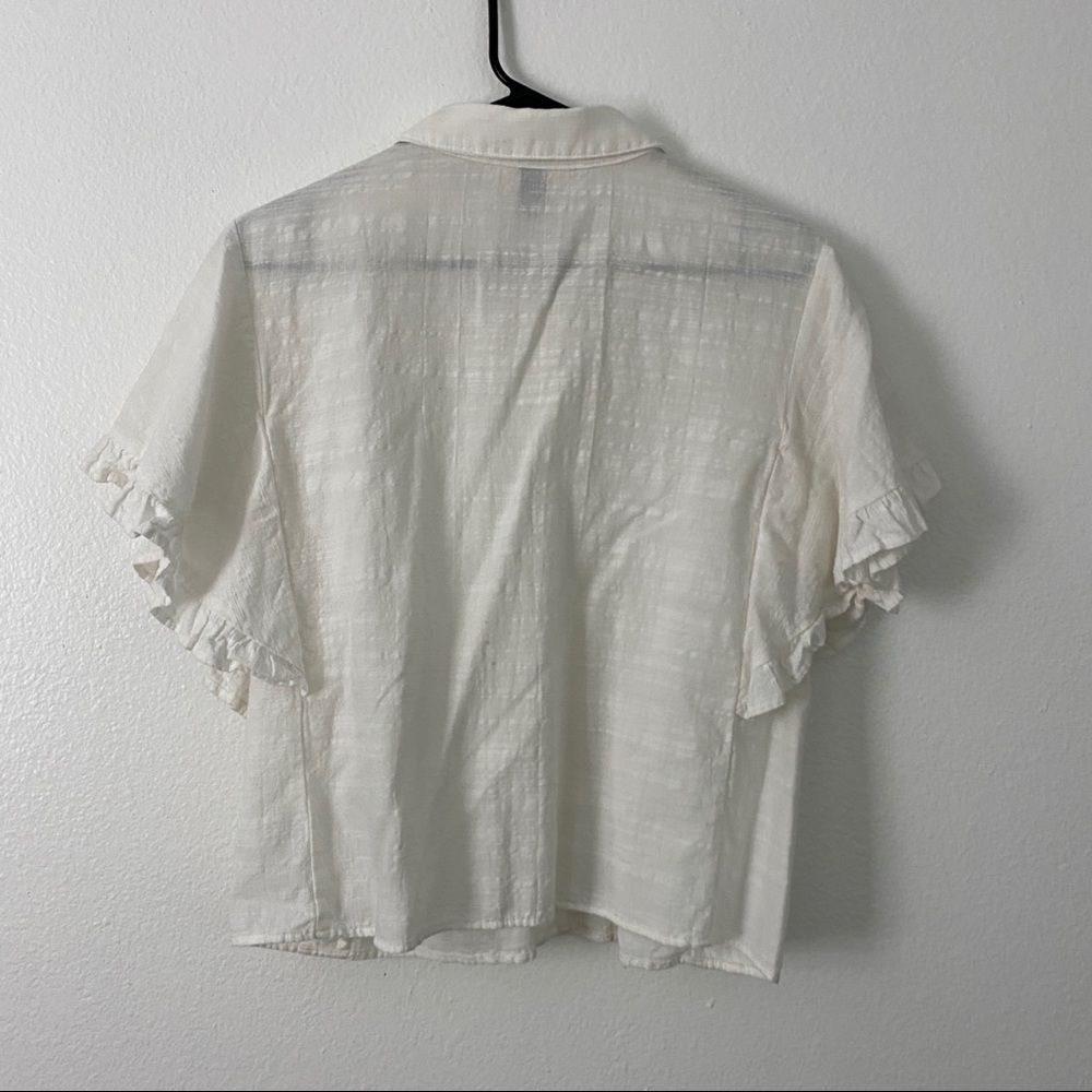 Universal Thread Flutter Sleeve White Linen Top - image 4